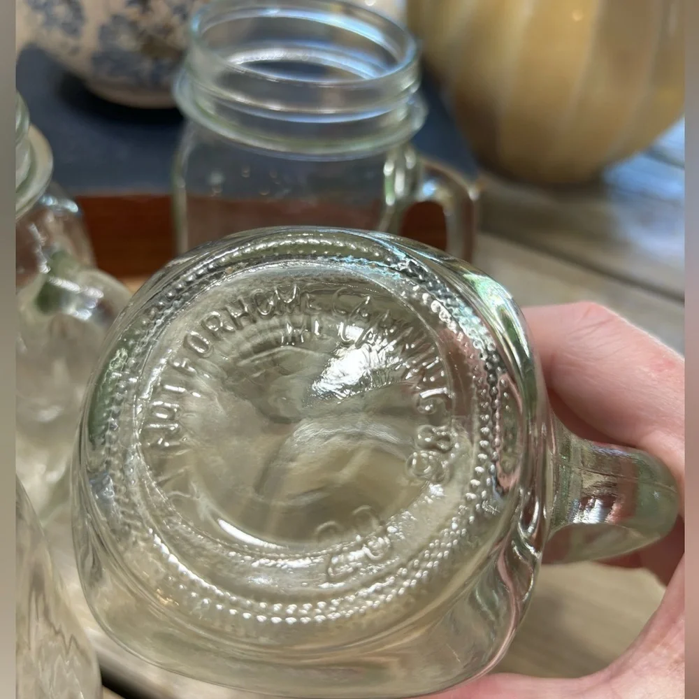 7 Vintage Anchor Hocking Mug Glasses. Golden Harvest Mason Cornucopia 5.25”